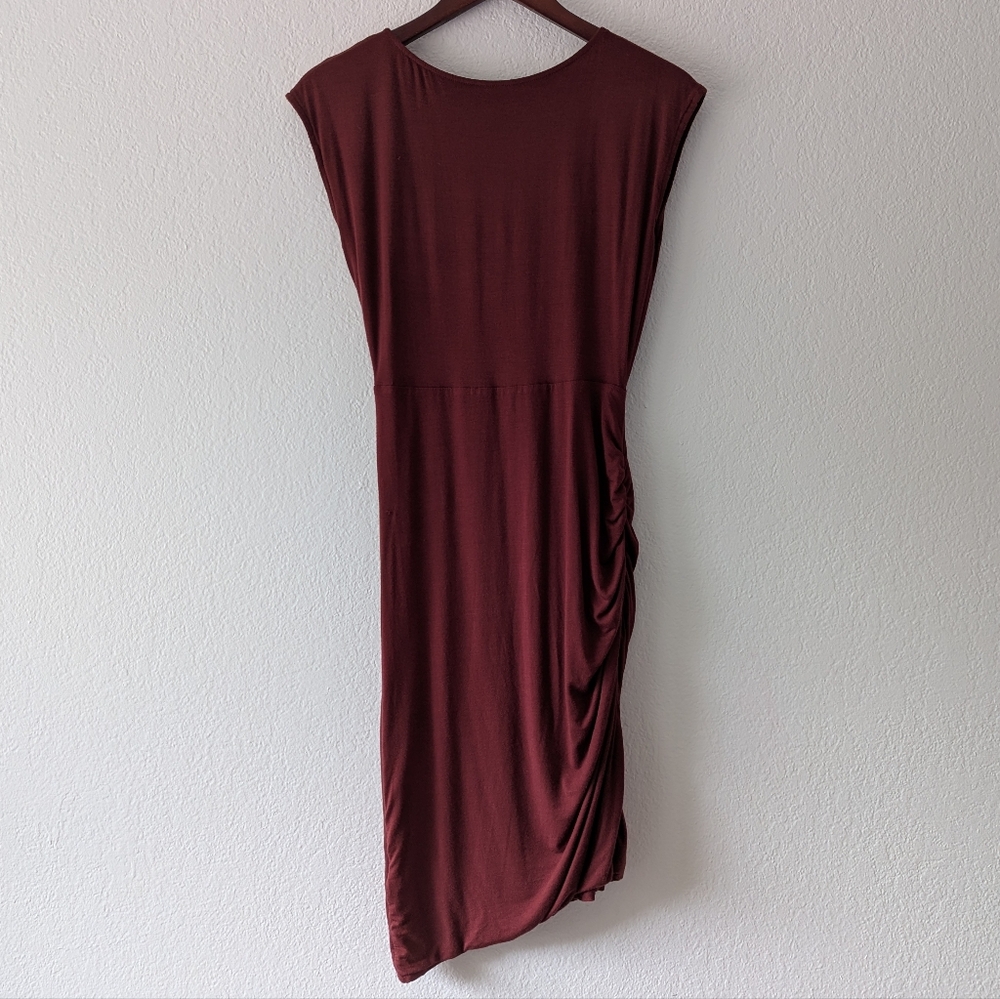 PrAna Women's Shayla Dress In Raisin Cap Sleeve Ruched Side Faux Wrap Size S - Picture 6 of 10